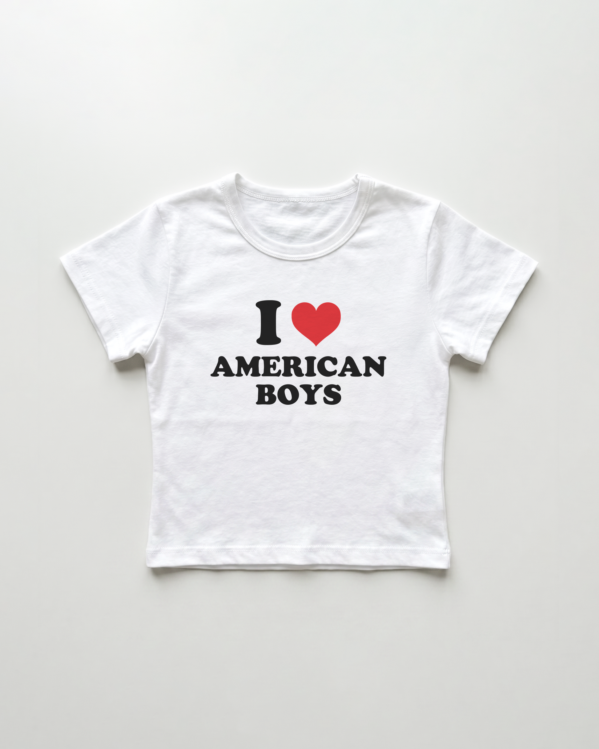 I love american boys cropped Baby Tee Weiss | Lolita Sinz