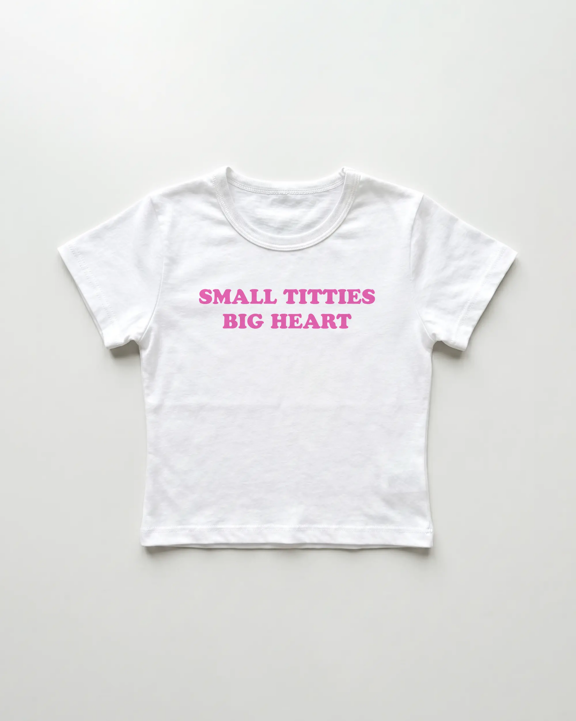 small titties big heart cropped Baby Tee Weiss | Lolita Sinz