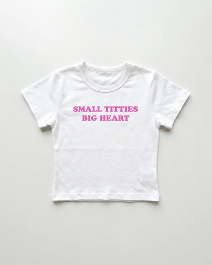 small titties big heart cropped Baby Tee Weiss | Lolita Sinz