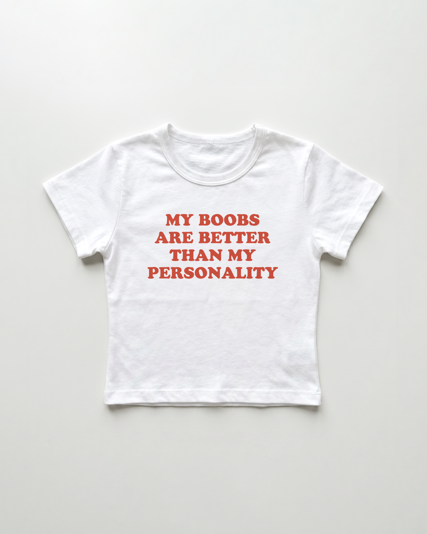 my boobs are better than my personality cropped Baby Tee Weiss | Lolita Sinz