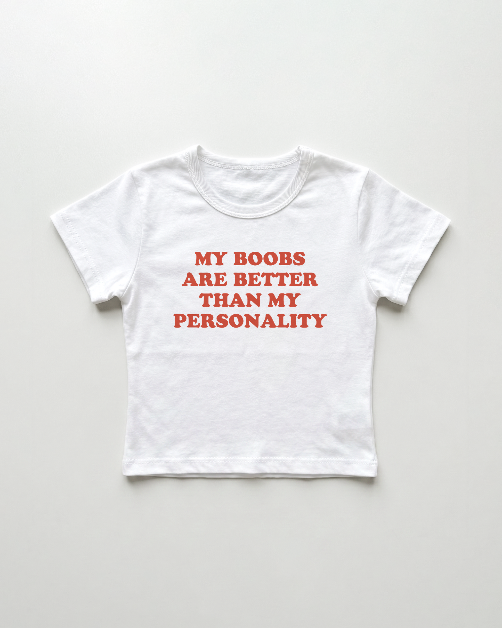 my boobs are better than my personality cropped Baby Tee Weiss | Lolita Sinz