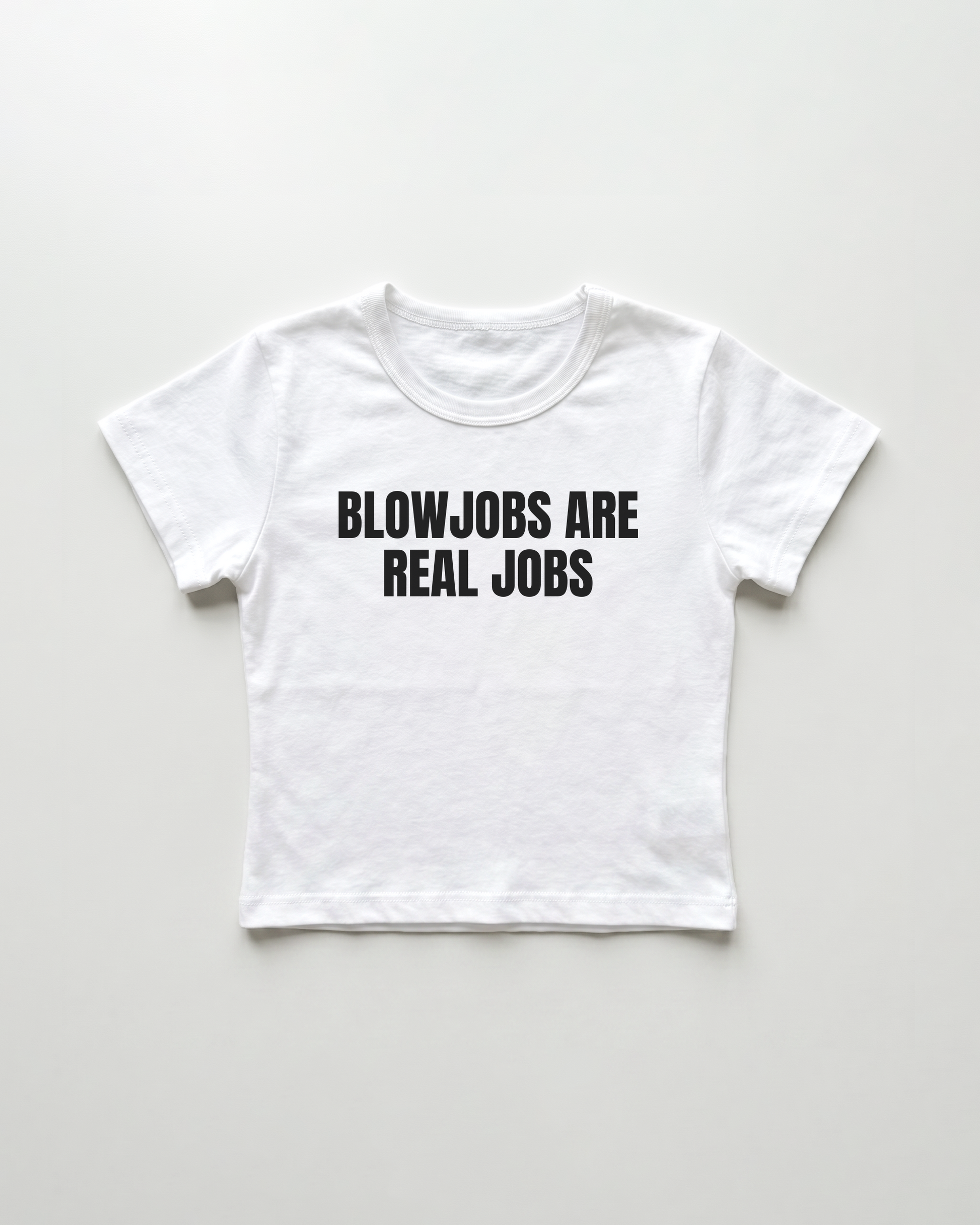 blowjobs are real jobs cropped Baby Tee Weiss | Lolita Sinz