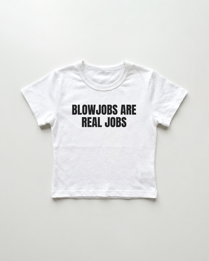 blowjobs are real jobs cropped Baby Tee Weiss | Lolita Sinz