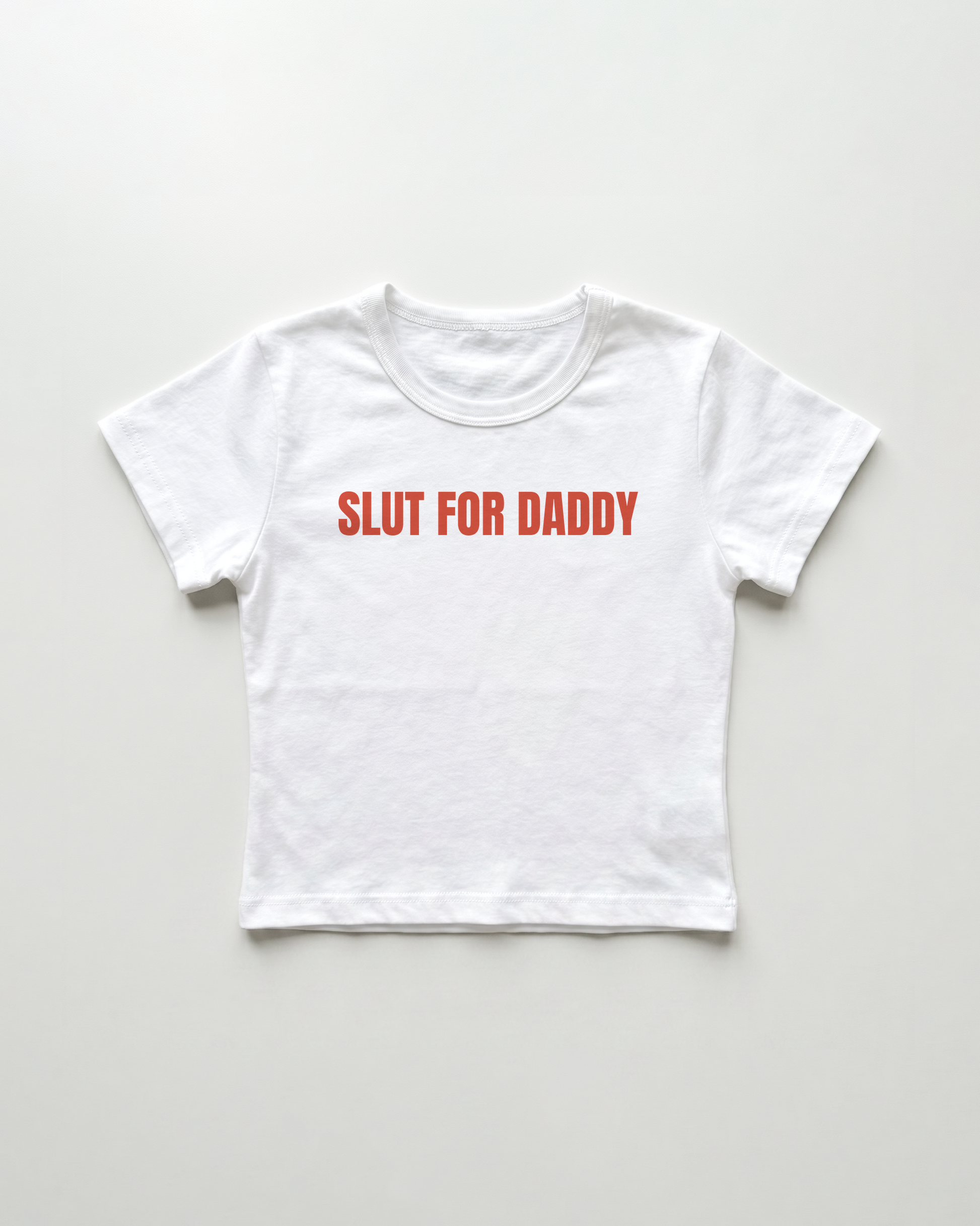 slut for daddy cropped Baby Tee Weiss | Lolita Sinz
