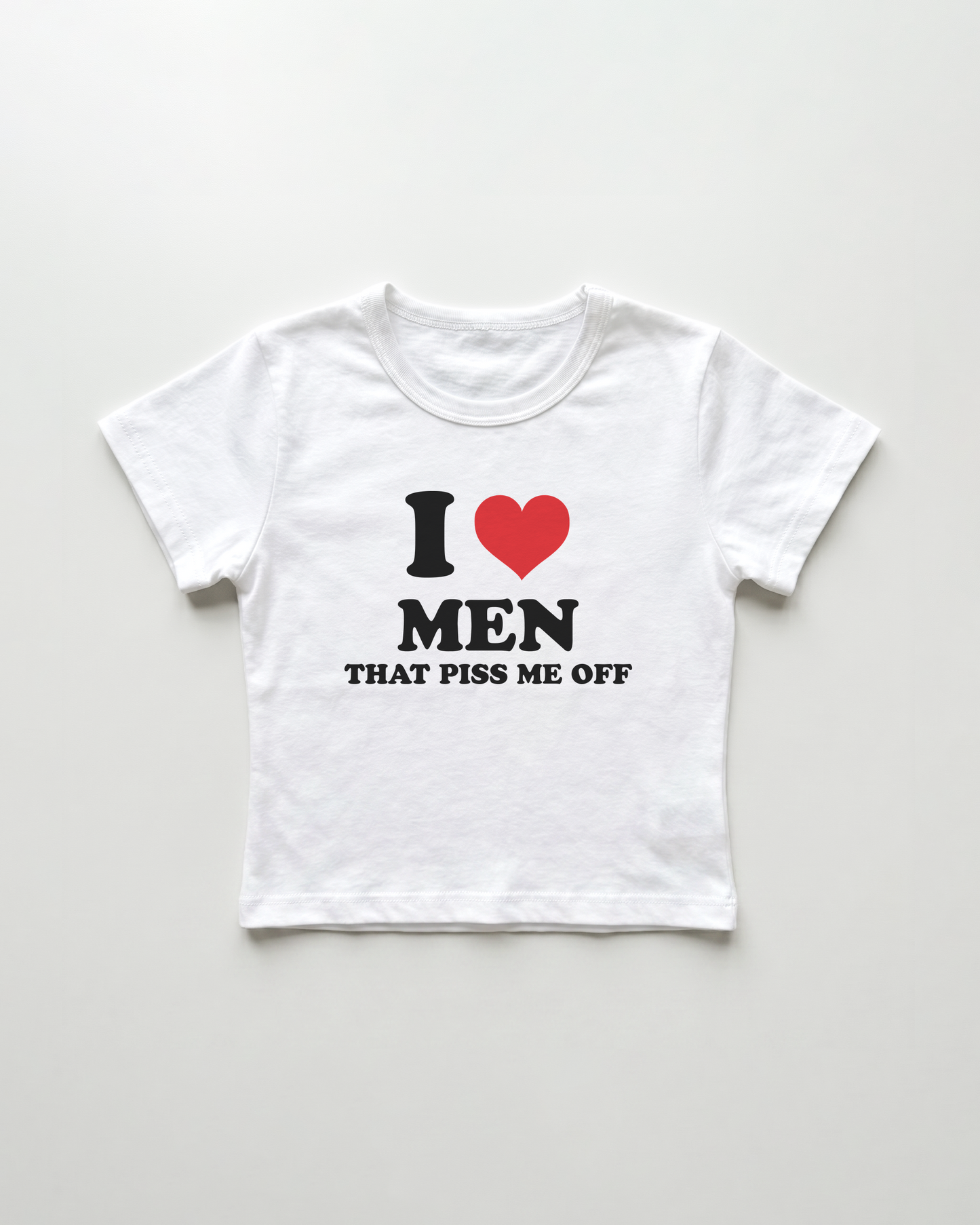 I love men that piss me off cropped Baby Tee Weiss | Lolita Sinz