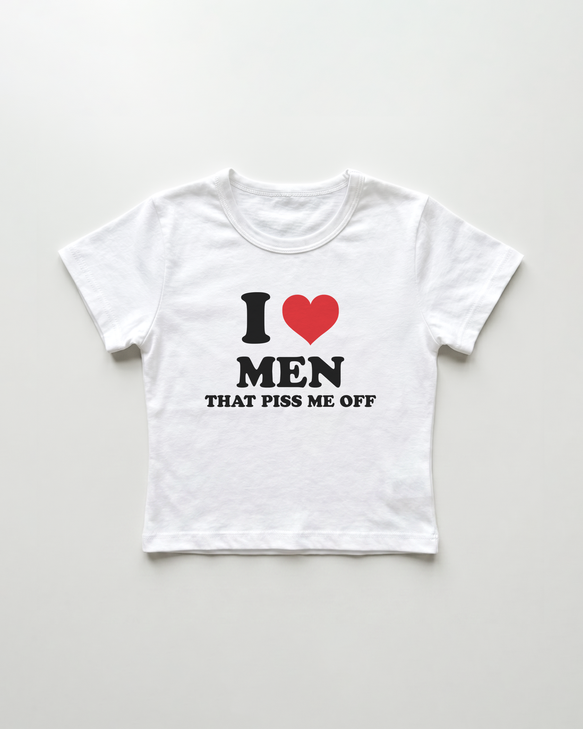 I love men that piss me off cropped Baby Tee Weiss | Lolita Sinz