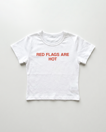 red flags are hot cropped Baby Tee Weiss | Lolita Sinz