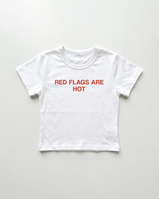 red flags are hot cropped Baby Tee Weiss | Lolita Sinz