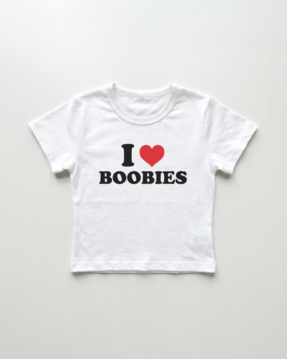 I love boobies cropped Baby Tee Weiss | Lolita Sinz