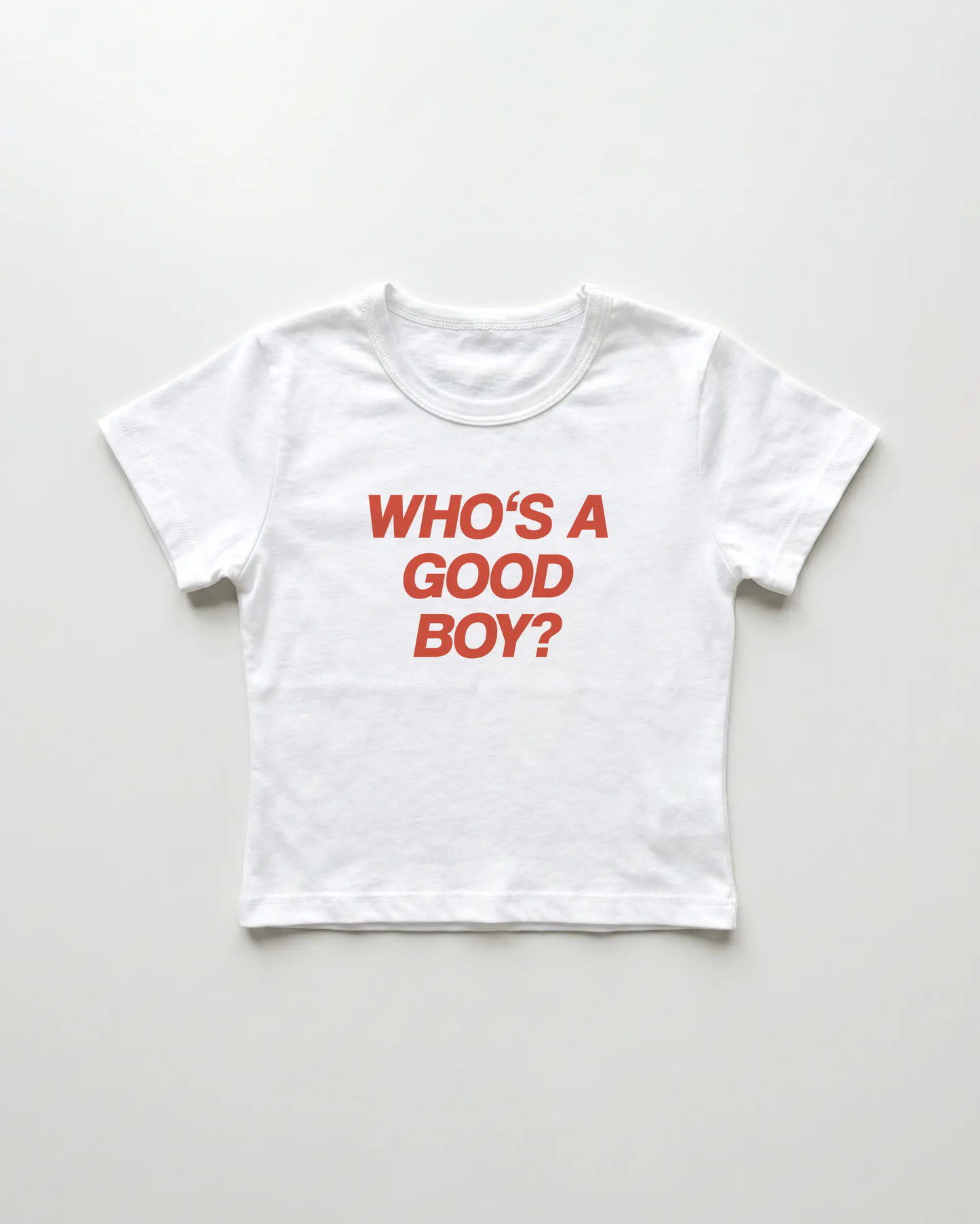 who's a good boy cropped Baby Tee Weiss | Lolita Sinz