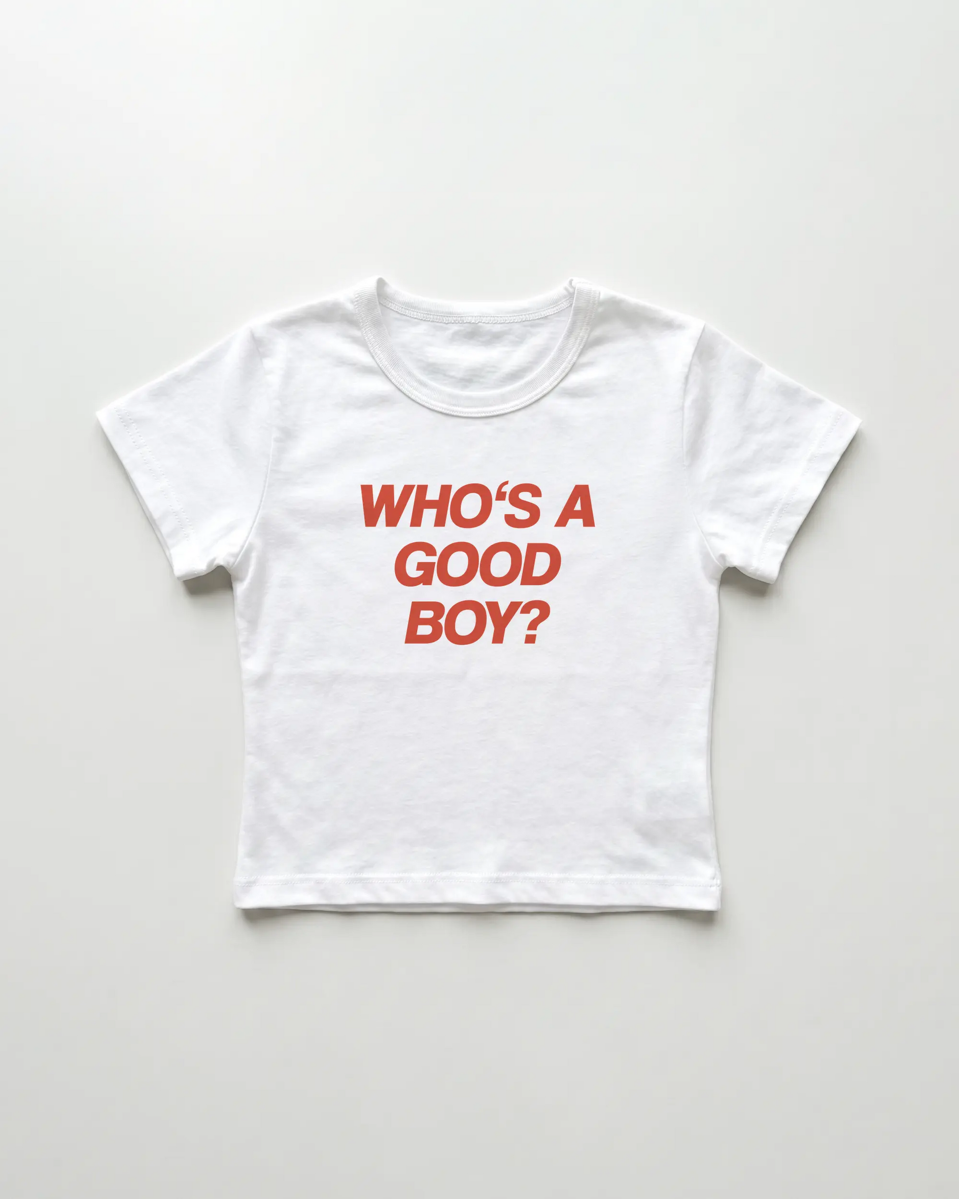 who's a good boy cropped Baby Tee Weiss | Lolita Sinz