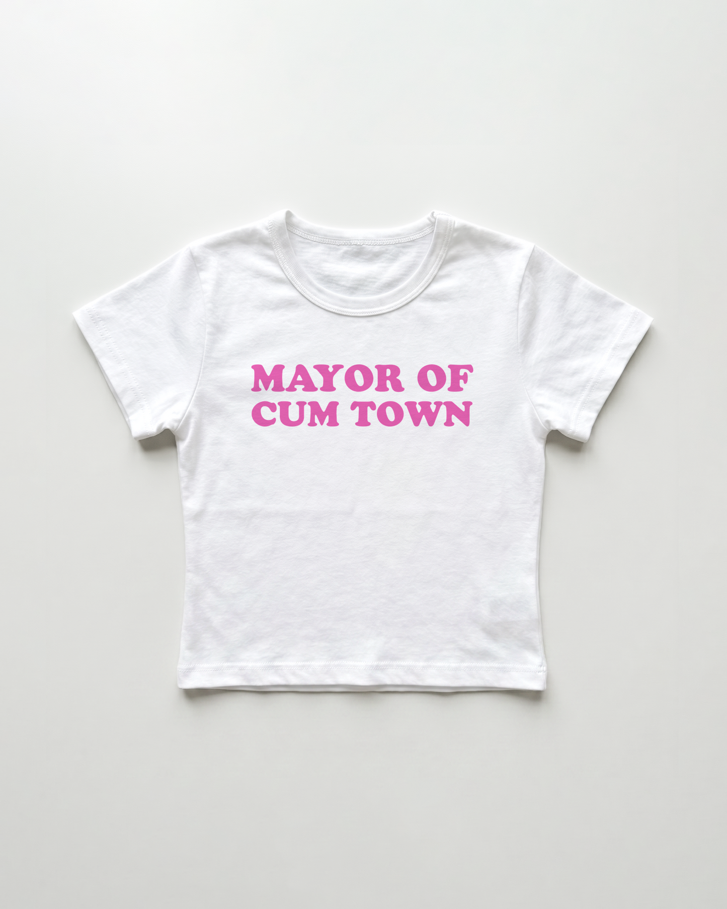 mayor of cum town cropped Baby Tee Weiss | Lolita Sinz