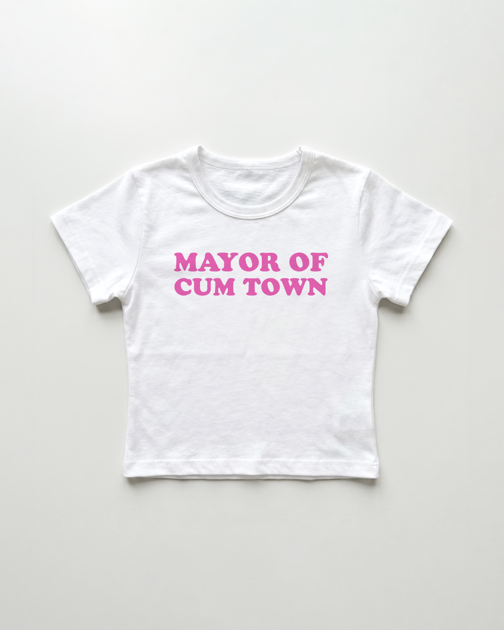 mayor of cum town cropped Baby Tee Weiss | Lolita Sinz