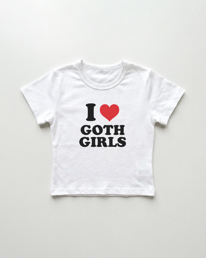 I love goth girls cropped Baby Tee Weiss | Lolita Sinz