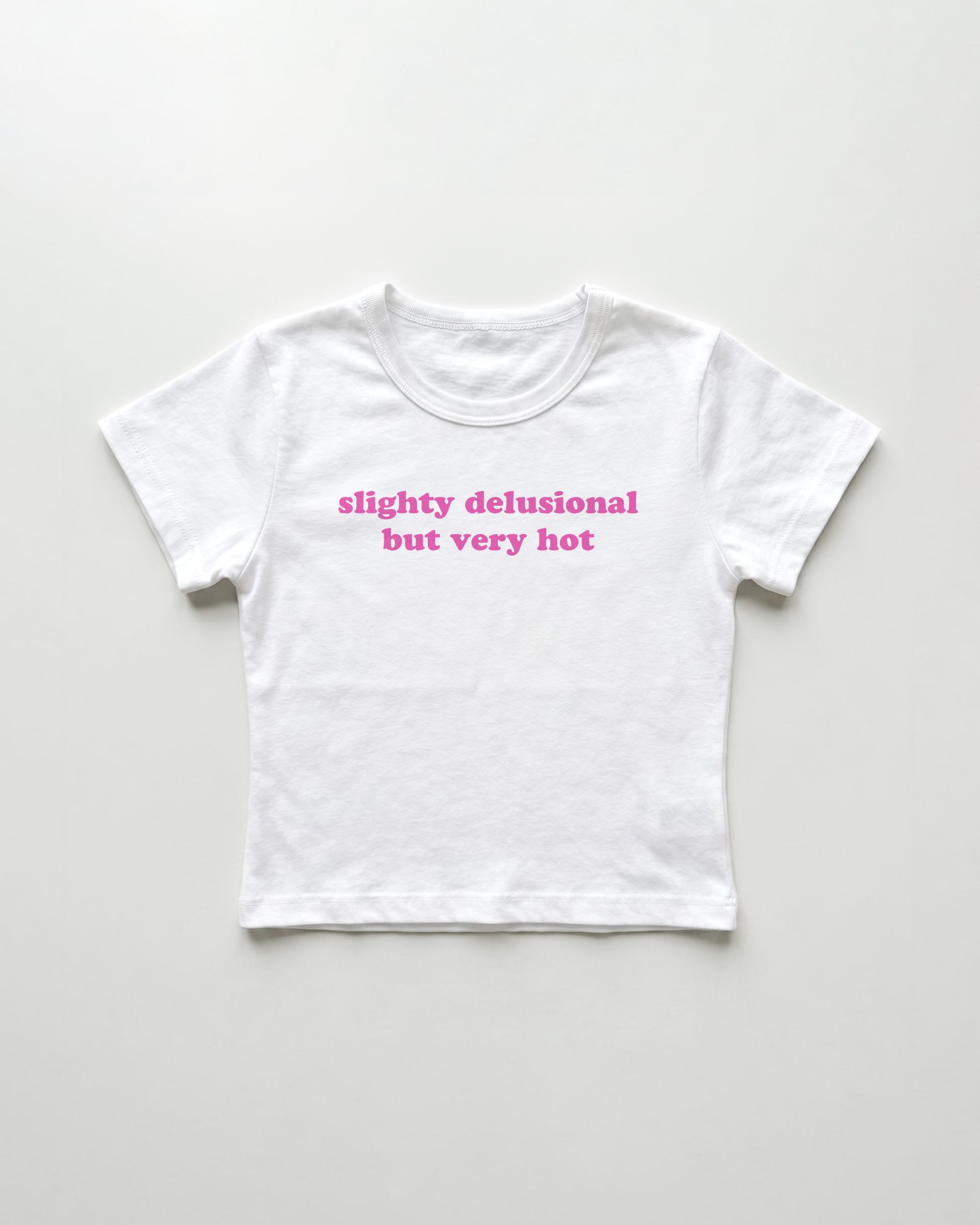 slightly delusional but very hot cropped Baby Tee Weiss | Lolita Sinz