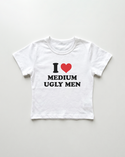 I love medium ugly men cropped Baby Tee Weiss | Lolita Sinz