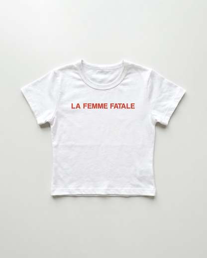 la femme fatale cropped Baby Tee Weiss | Lolita Sinz