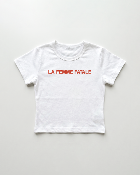 la femme fatale cropped Baby Tee Weiss | Lolita Sinz