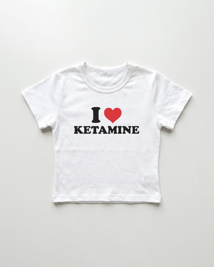I love ketamine cropped Baby Tee Weiss | Lolita Sinz
