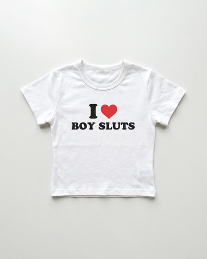 I love boy sluts cropped Baby Tee Weiss | Lolita Sinz