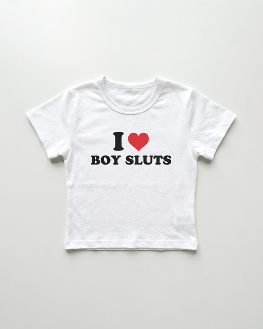 I love boy sluts cropped Baby Tee Weiss | Lolita Sinz