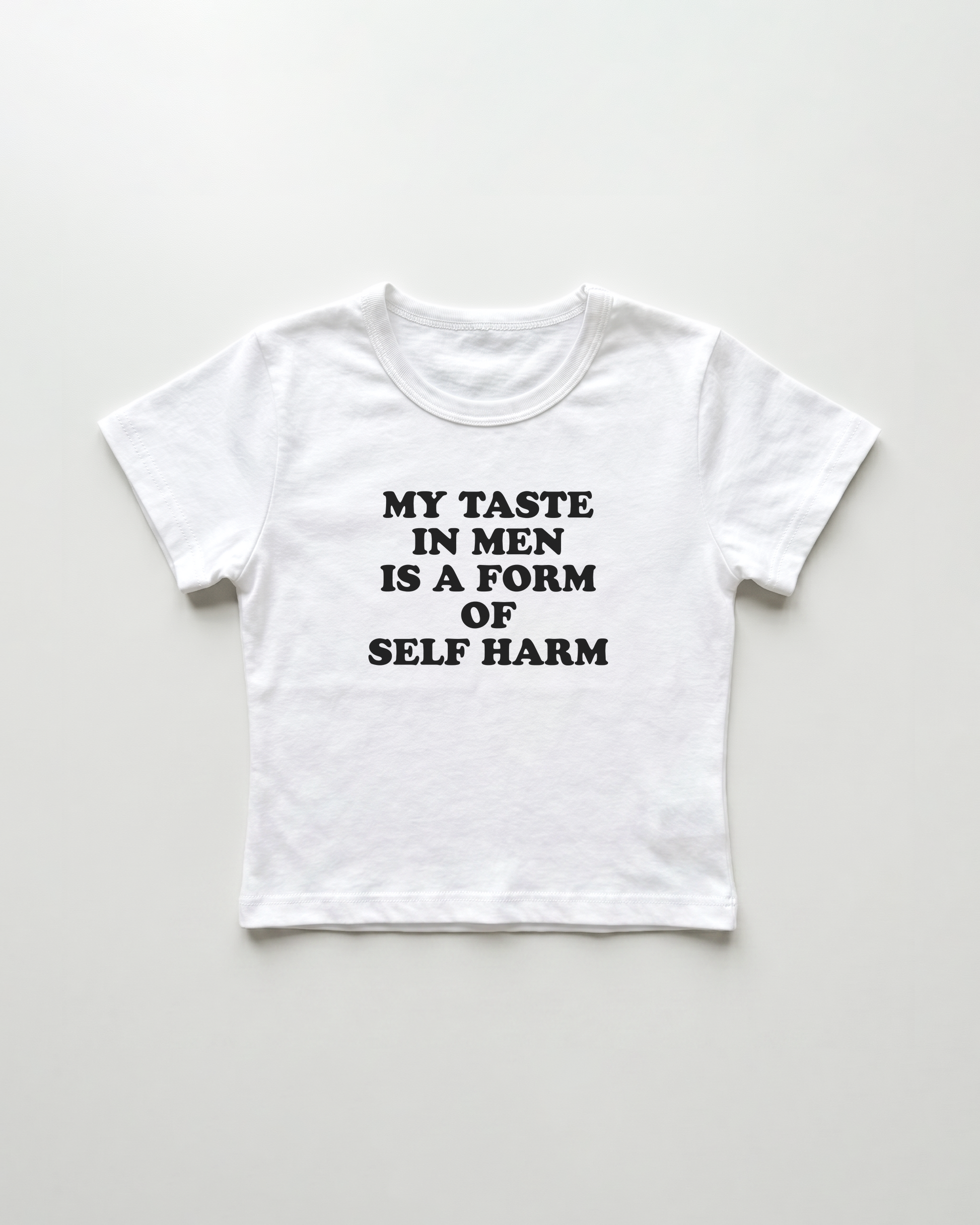 my taste in men is a form of self harm cropped Baby Tee Weiss | Lolita Sinz