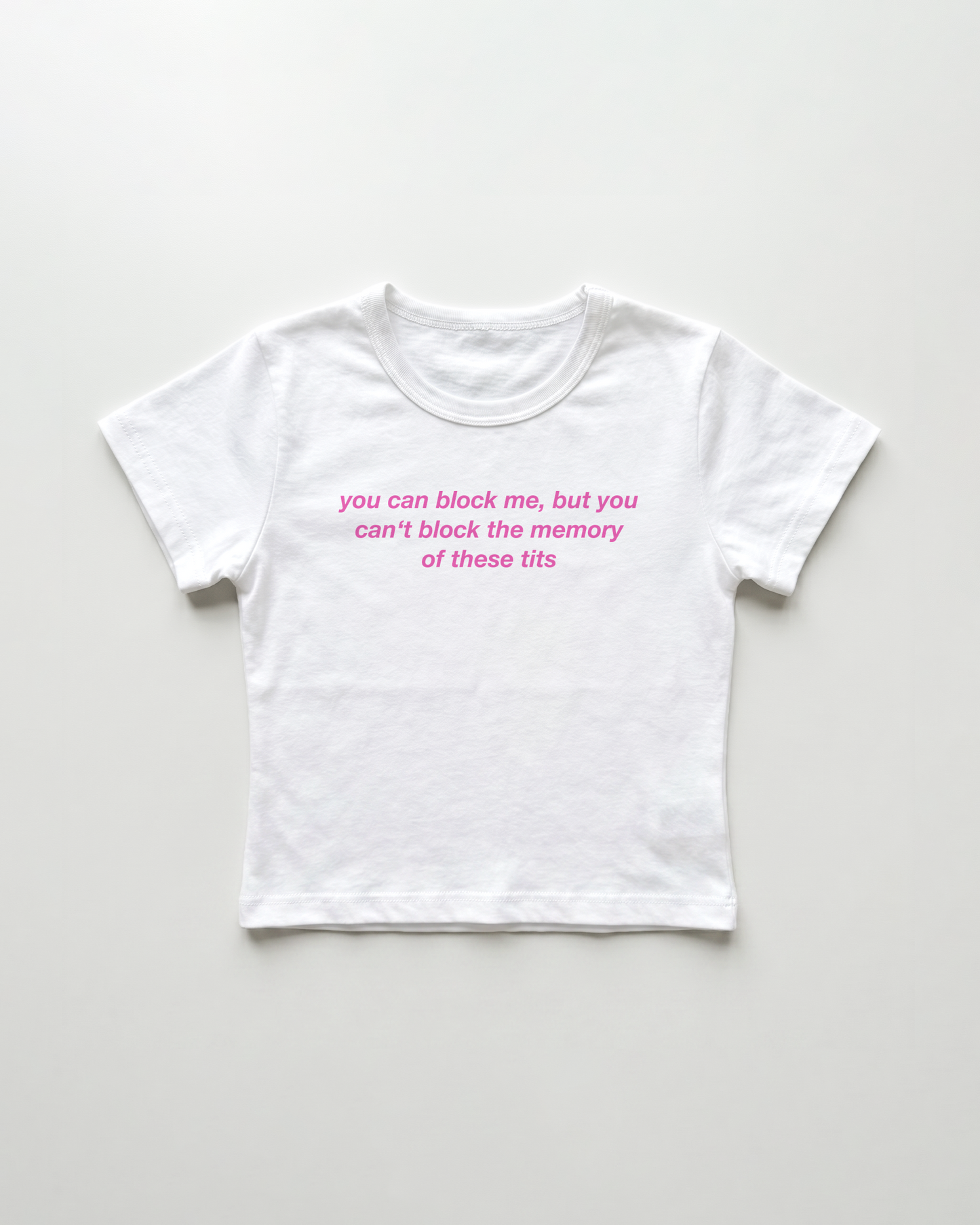 you can block me, but you can't block the memory of these tits cropped Baby Tee Weiss | Lolita Sinz