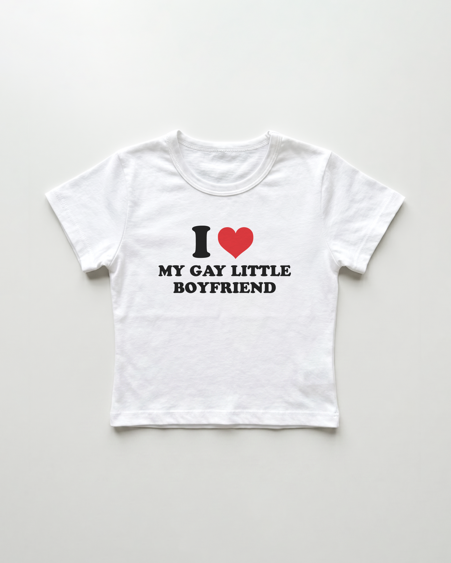 I love my gay little boyfriend cropped Baby Tee Weiss | Lolita Sinz