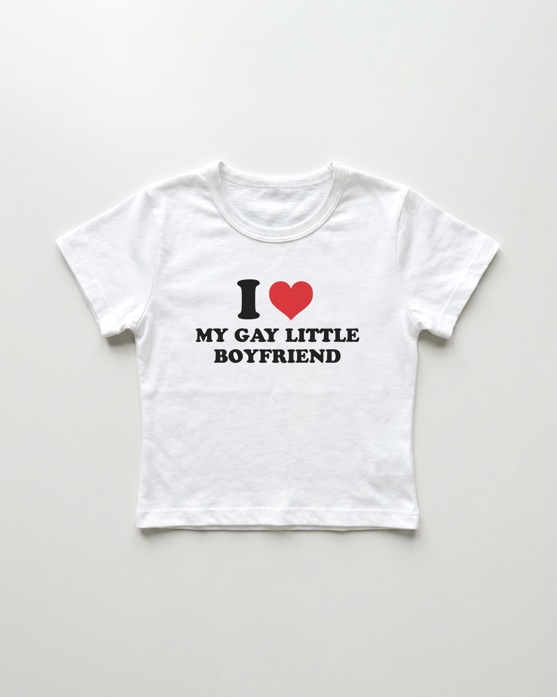 I love my gay little boyfriend cropped Baby Tee Weiss | Lolita Sinz