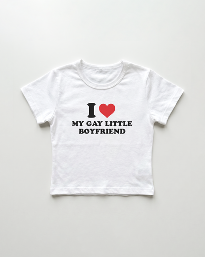 I love my gay little boyfriend cropped Baby Tee Weiss | Lolita Sinz