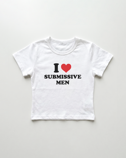 I love submissive men cropped Baby Tee Weiss | Lolita Sinz