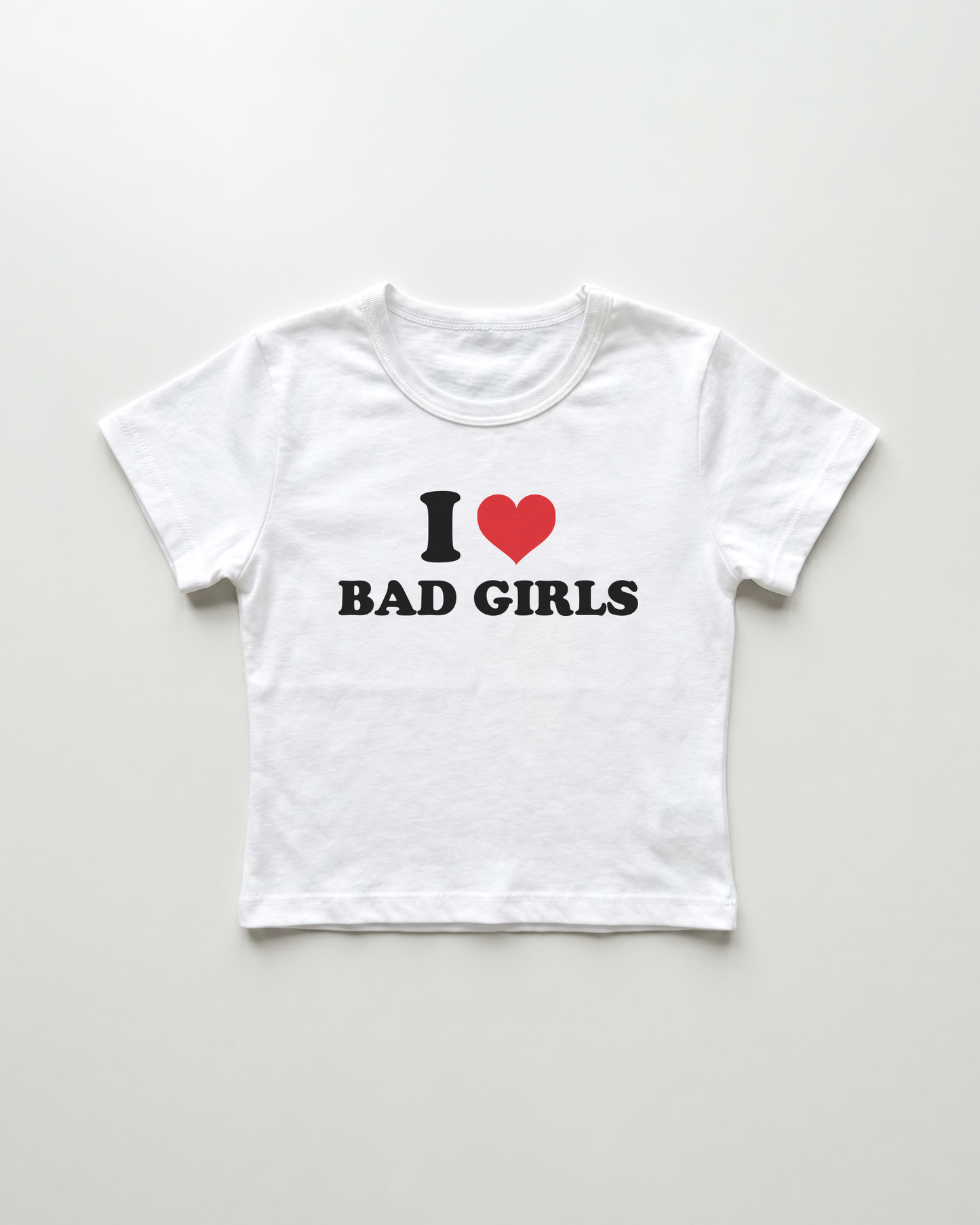 I love bad girls cropped Baby Tee Weiss | Lolita Sinz