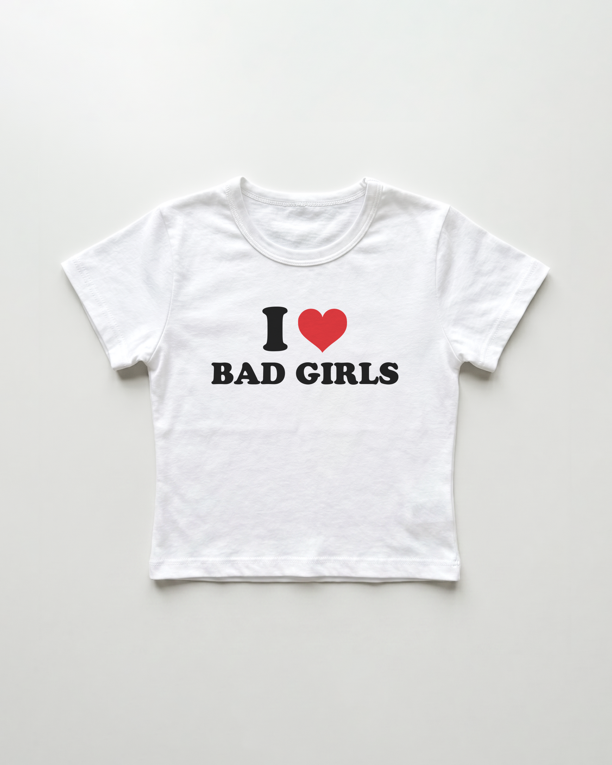 I love bad girls cropped Baby Tee Weiss | Lolita Sinz