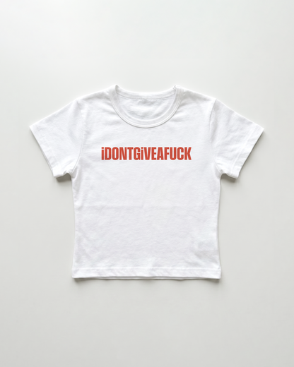 idontgiveafuck cropped Baby Tee Weiss | Lolita Sinz