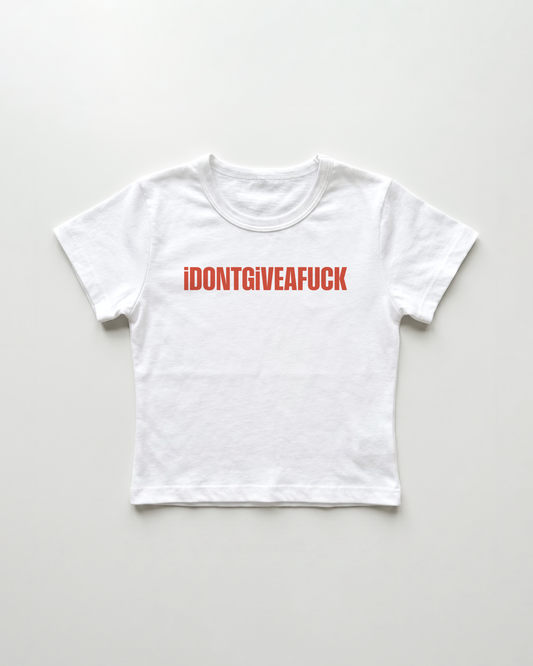 idontgiveafuck cropped Baby Tee Weiss | Lolita Sinz