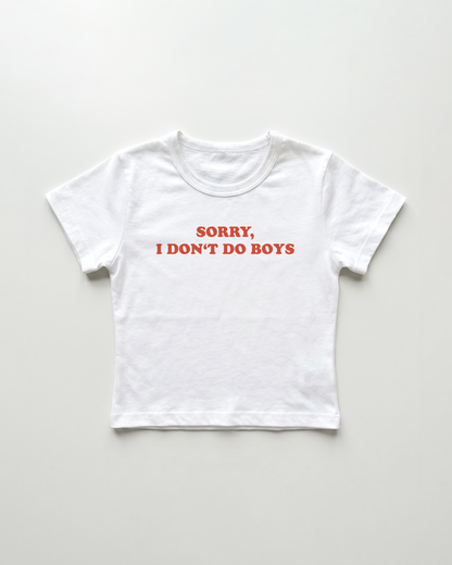 sorry I don't do boys cropped Baby Tee Weiss | Lolita Sinz