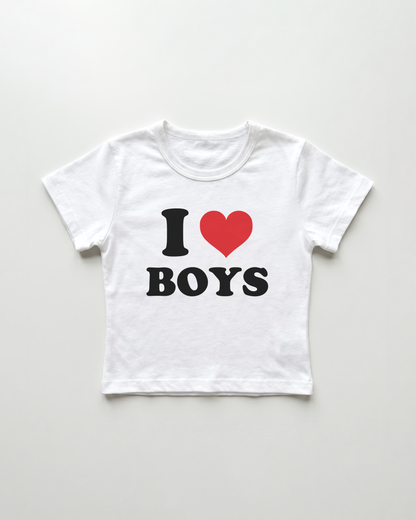 I love boys cropped Baby Tee Weiss | Lolita Sinz