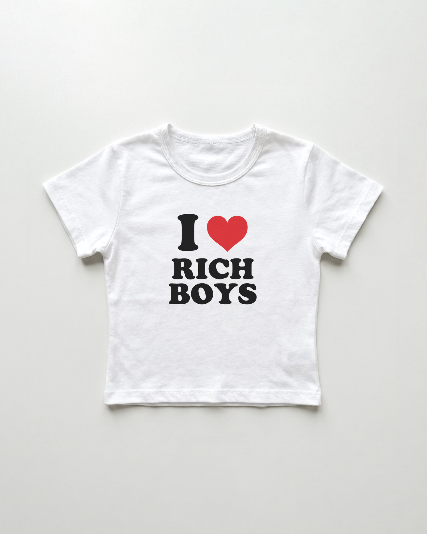 I love rich boys cropped Baby Tee Weiss | Lolita Sinz