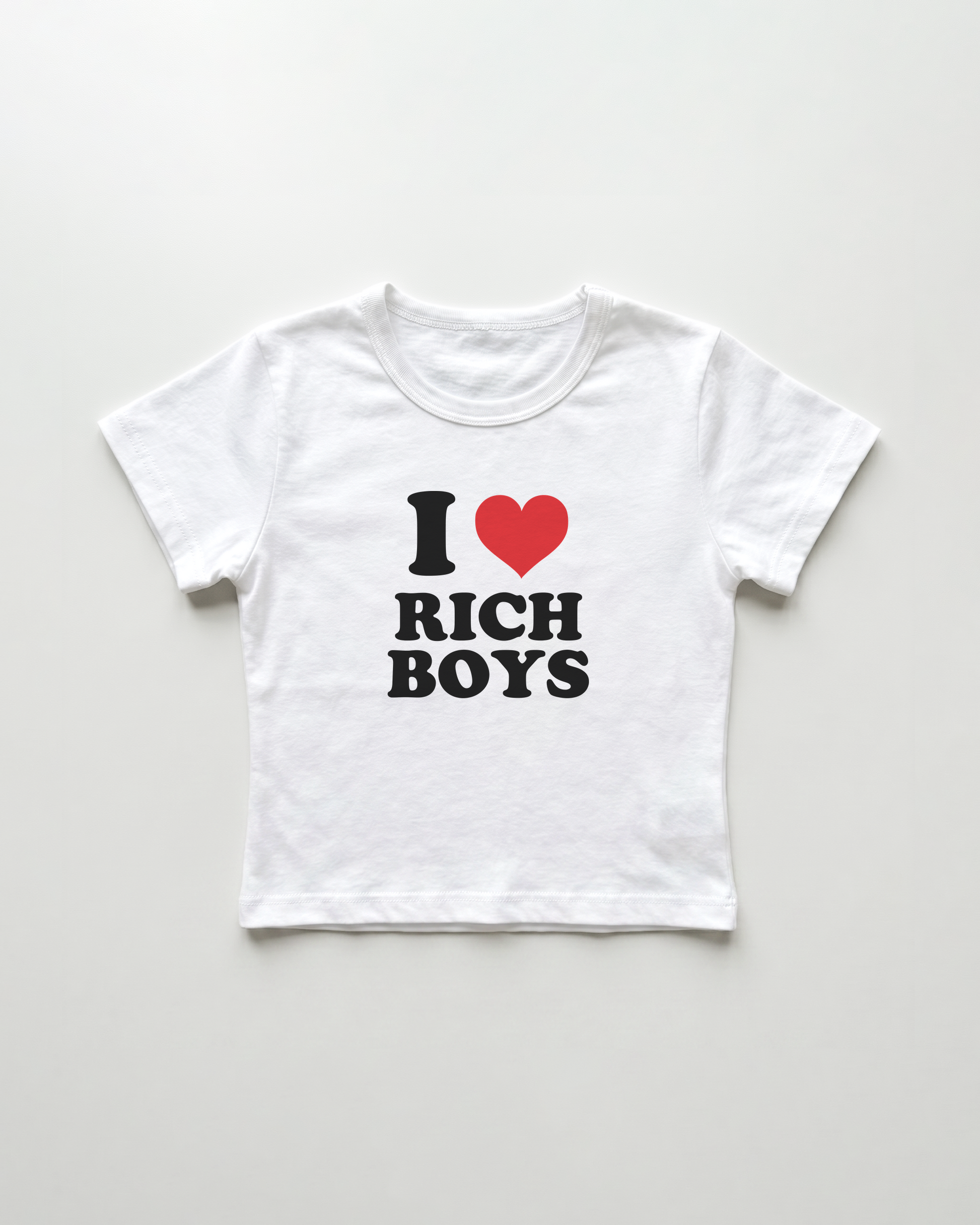 I love rich boys cropped Baby Tee Weiss | Lolita Sinz