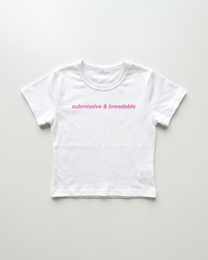 submissive & breedable cropped Baby Tee Weiss | Lolita Sinz