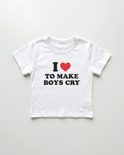 I love to make boys cry cropped Baby Tee Weiss | Lolita Sinz