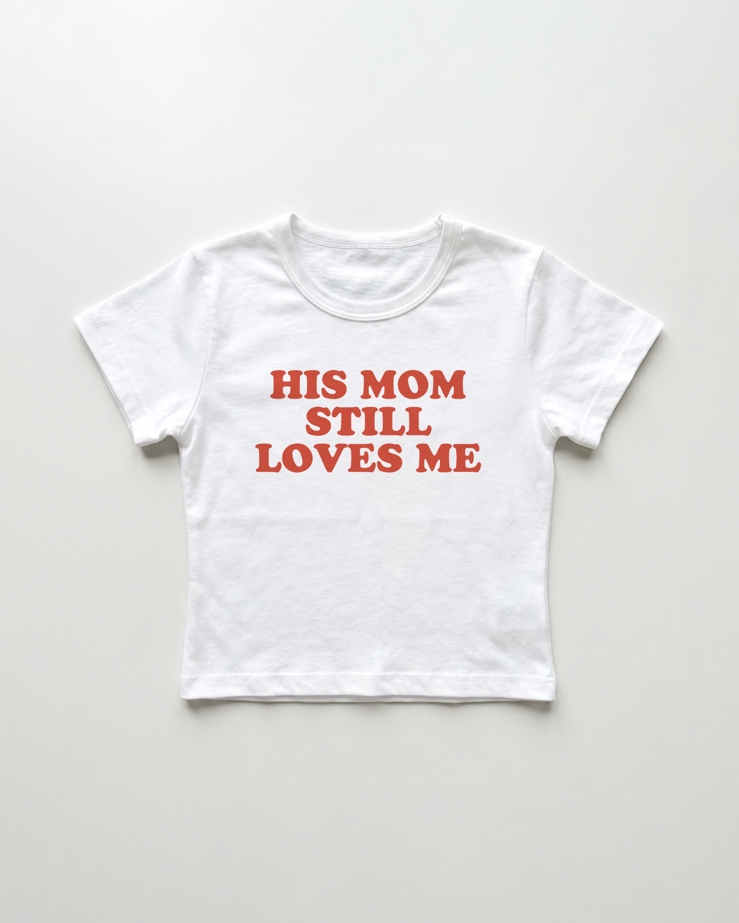 his mom still loves me cropped Baby Tee Weiss | Lolita Sinz