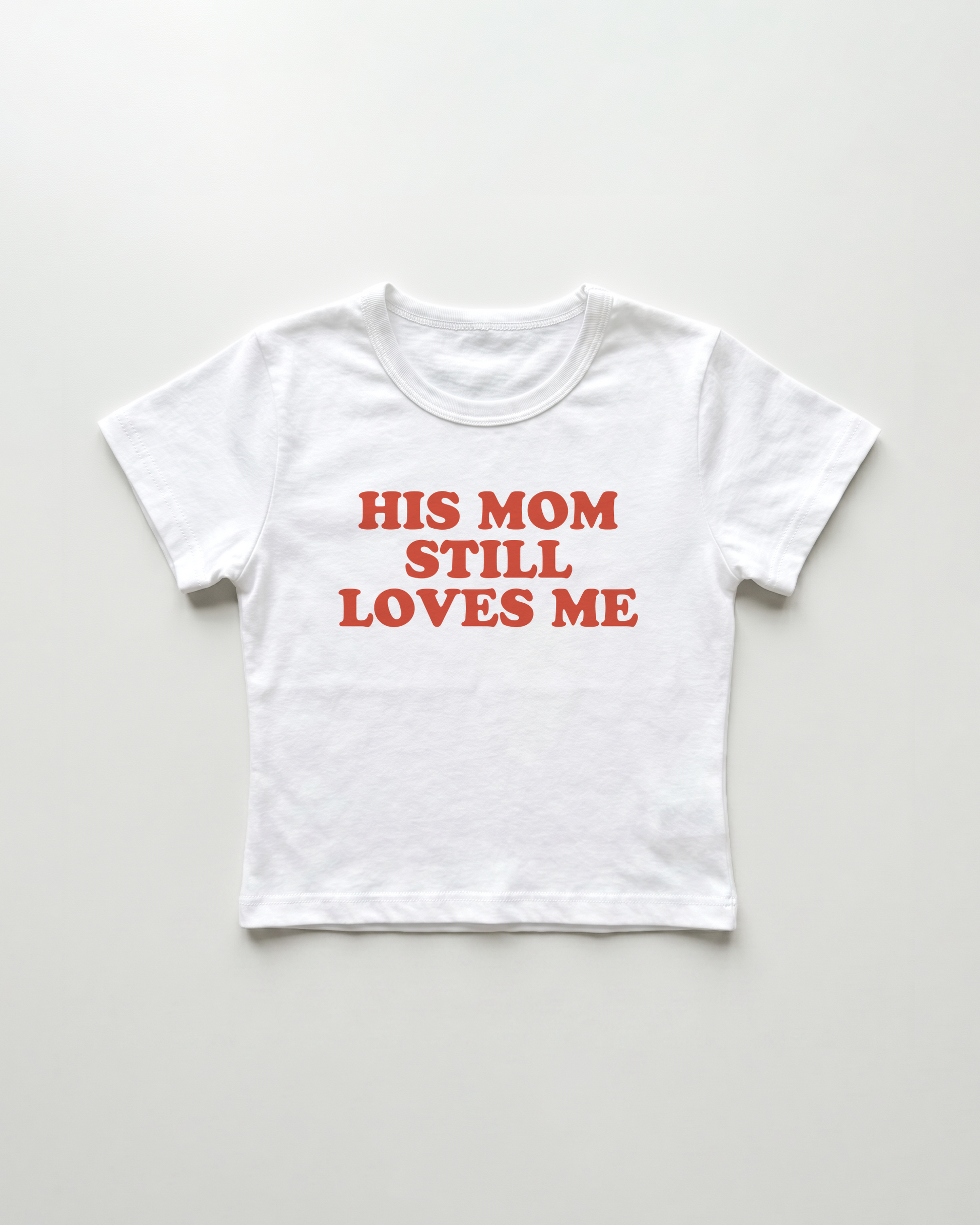 his mom still loves me cropped Baby Tee Weiss | Lolita Sinz