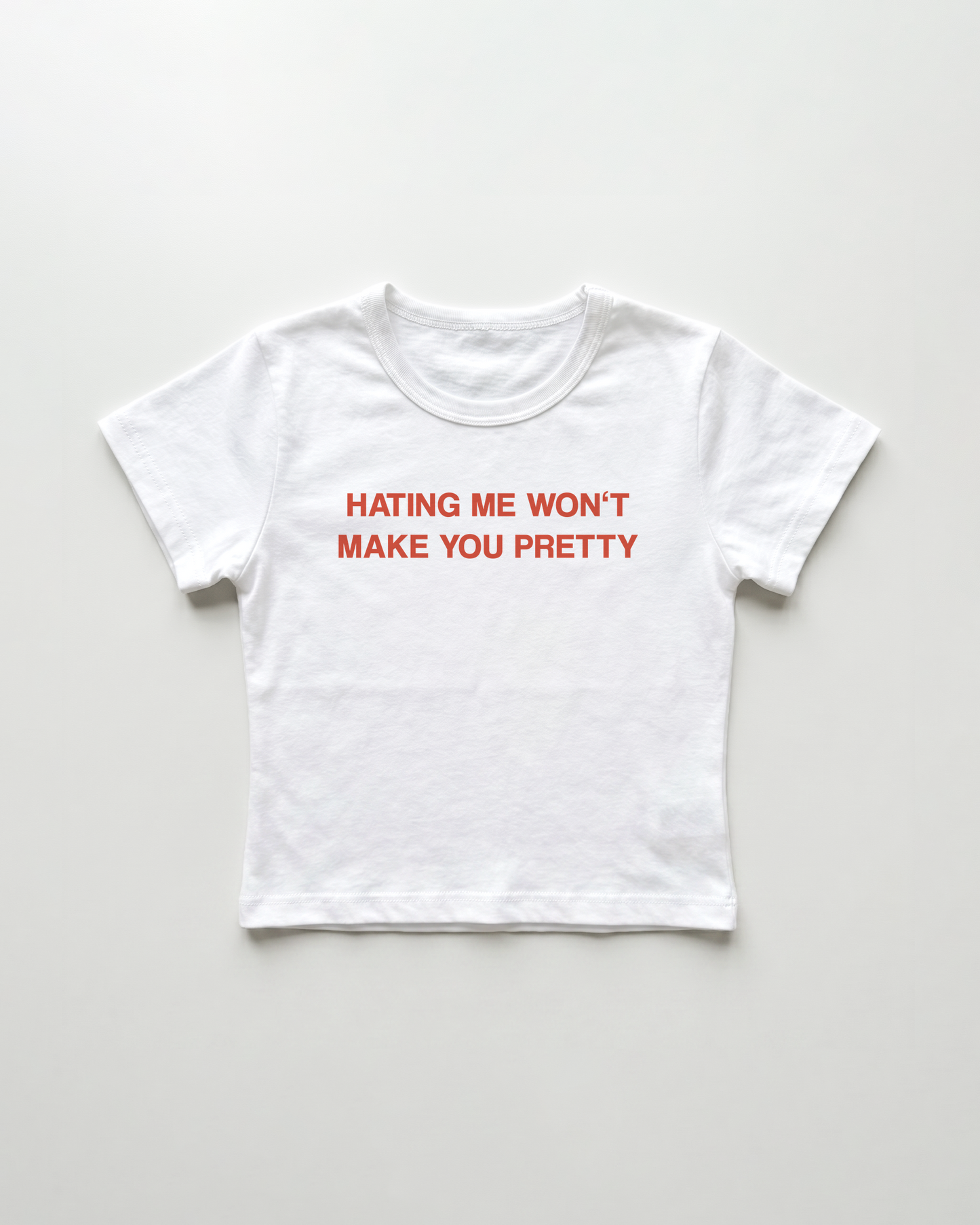 hating me won't make you pretty cropped Baby Tee Weiss | Lolita Sinz