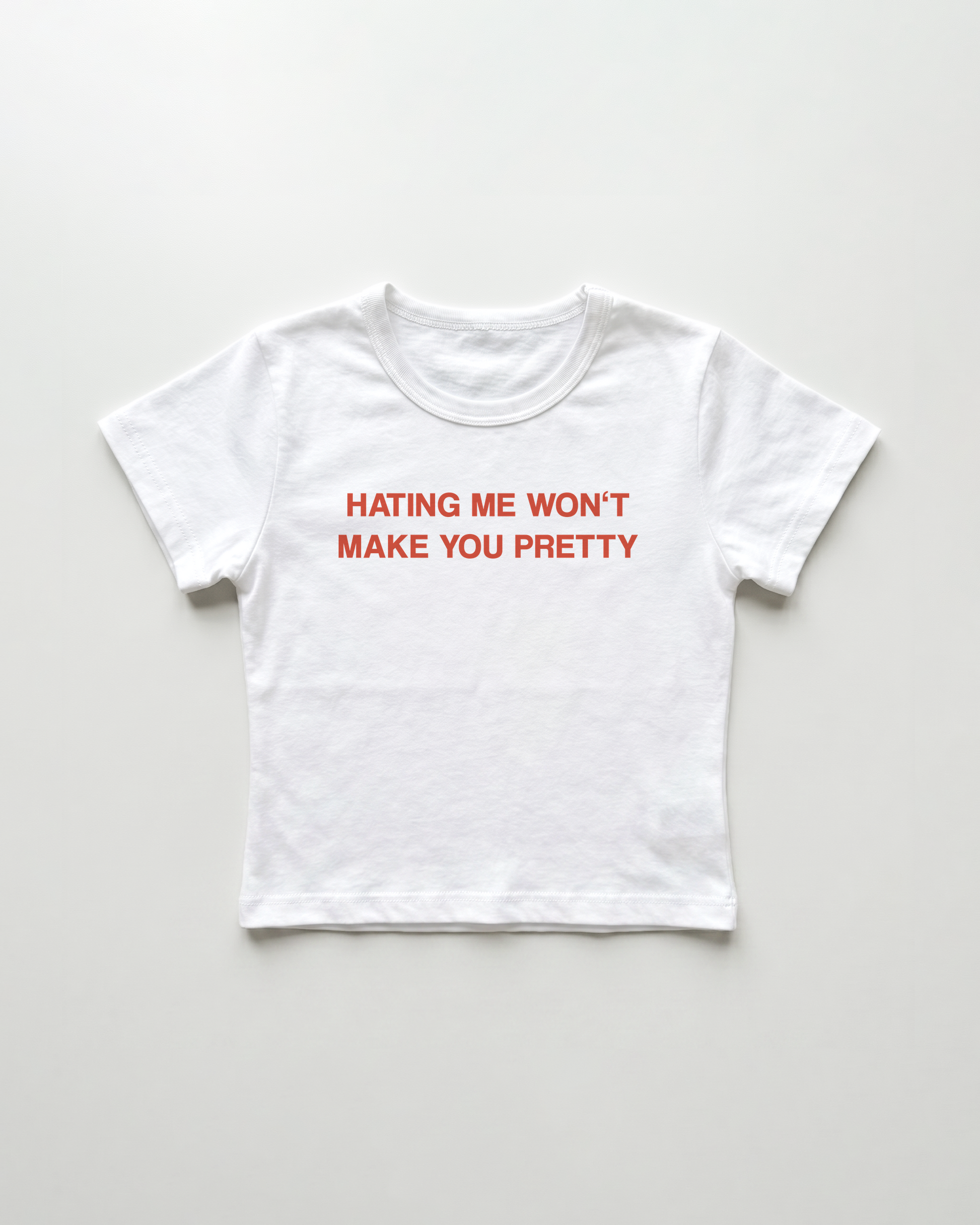hating me won't make you pretty cropped Baby Tee Weiss | Lolita Sinz
