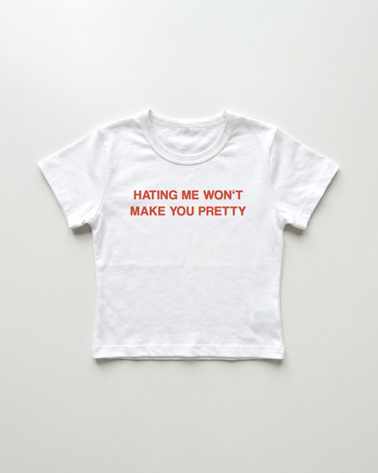 hating me won't make you pretty cropped Baby Tee Weiss | Lolita Sinz