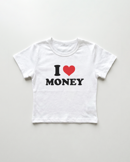 I love money cropped Baby Tee Weiss | Lolita Sinz