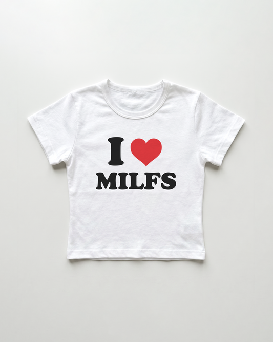 I love milfs cropped Baby Tee Weiss | Lolita Sinz