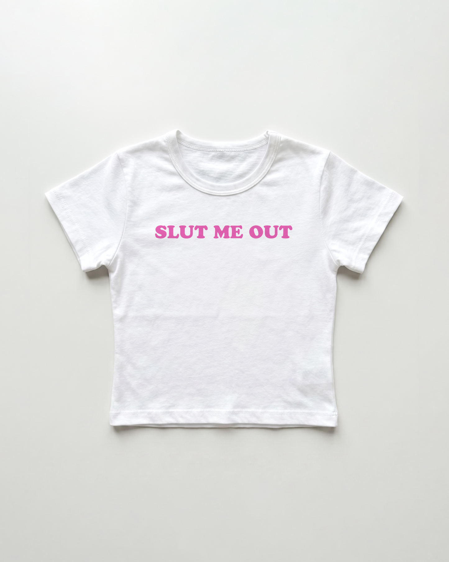 slut me out cropped Baby Tee Weiss | Lolita Sinz