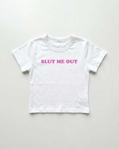 slut me out cropped Baby Tee Weiss | Lolita Sinz